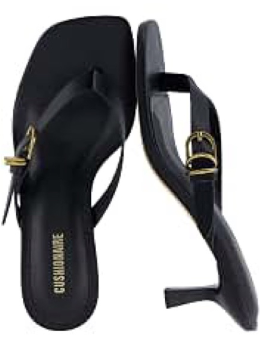 Cushionaire Black Kitten Thong Sandal with Gold Accent